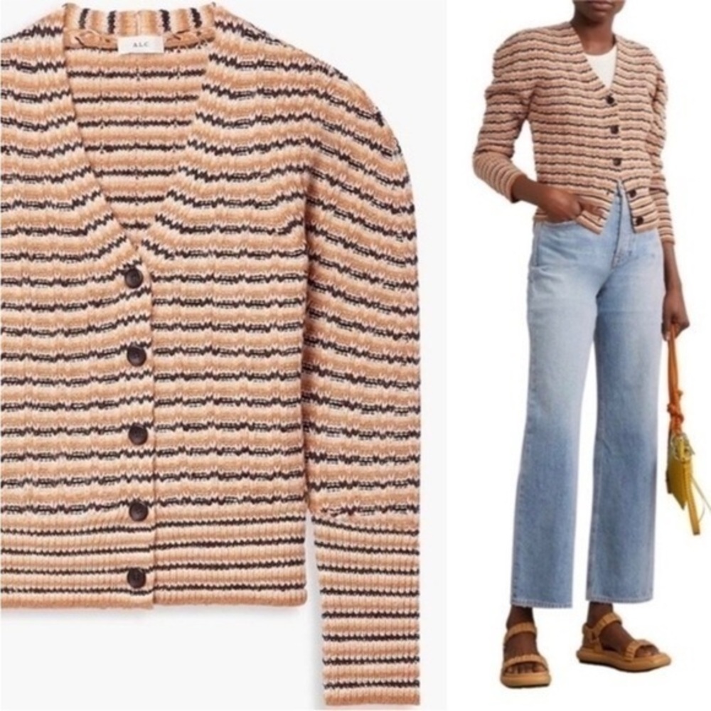 A.L.C. Cardigan Rebekah Striped in Tan Brown Black